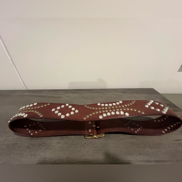 Linea Pelle Leather Crystal & Studs Belt - Dark Brown - Size Large - Like New! - Picture 6 of 8